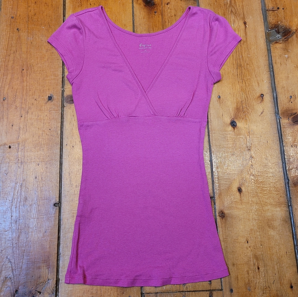 Express Sexy Basic Tee V-neck Fitted Pink Sz XS